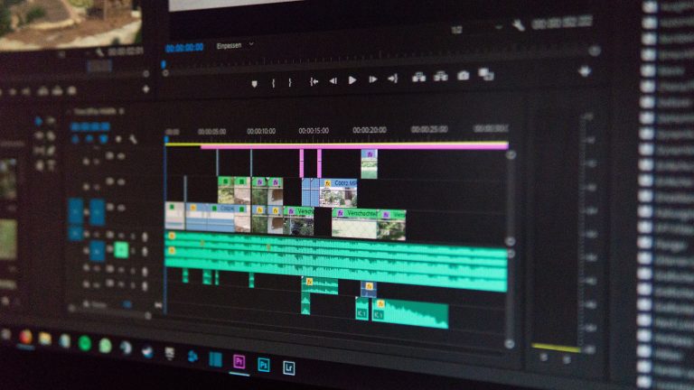 Close-up of a video editing timeline interface on a monitor