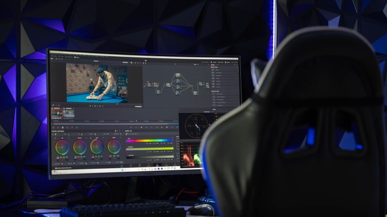 Editor working on a color grading timeline in DaVinci Resolve