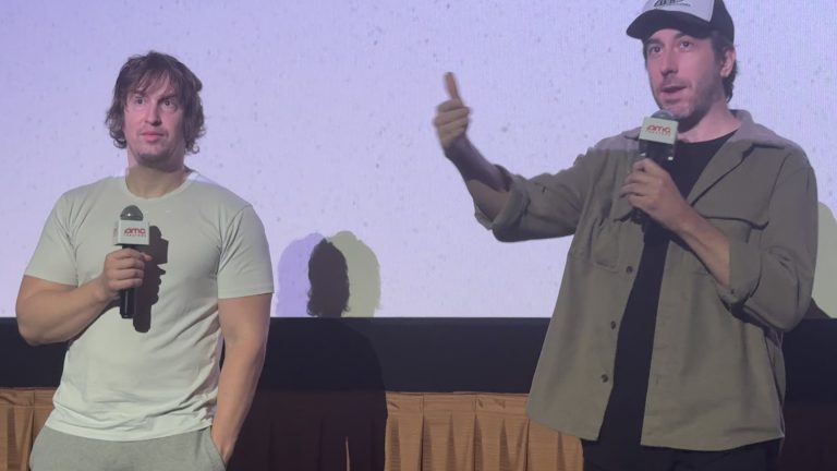 Matt Johnson and Jay McCarrol on stage at an AMC Theatres Q&A for Nirvanna the Band the Show the Movie, Los Angeles, February 2026