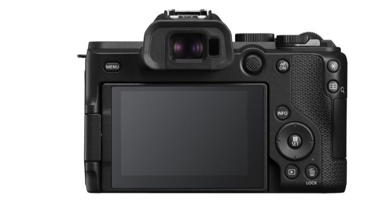 Rear view of the Canon EOS R8 Mark II showing the vari-angle touchscreen and control layout
