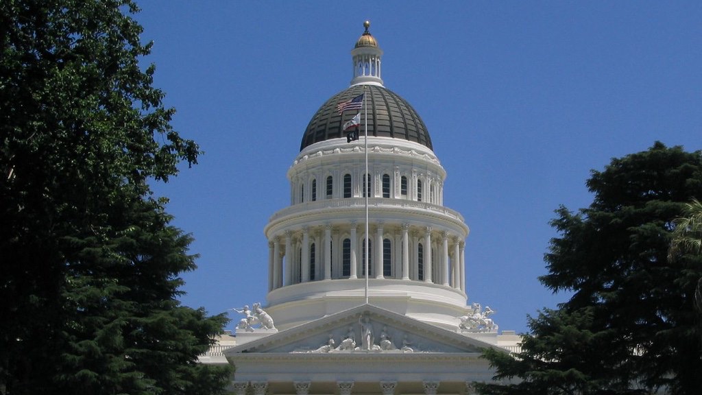 The California State Capitol dome in Sacramento, where AB 2319, the states first post-production tax credit bill, awaits Governor Newsoms signature