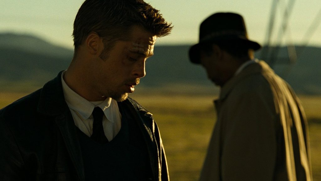 Still from Se7en (1995), showing the desaturated, high-contrast bleach bypass color grade, © New Line Cinema