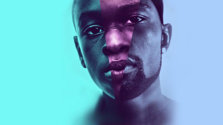 Moonlight (2016) official key art showing the film's three chapter color grades, credit A24