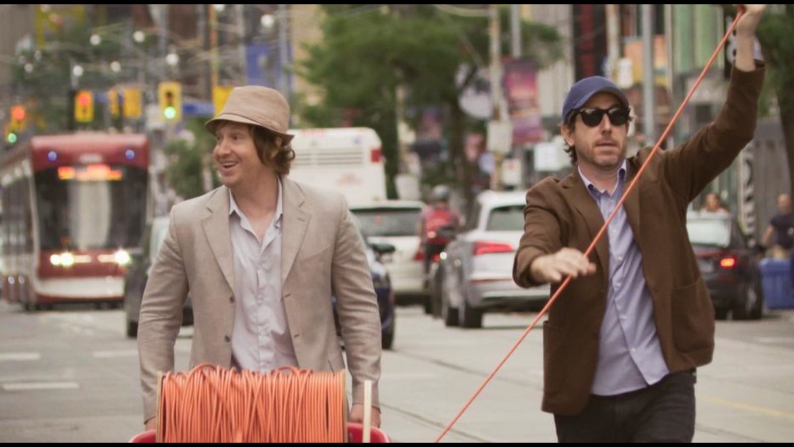 Matt Johnson and Jay McCarrol on a Toronto street in a scene from Nirvanna the Band the Show the Movie