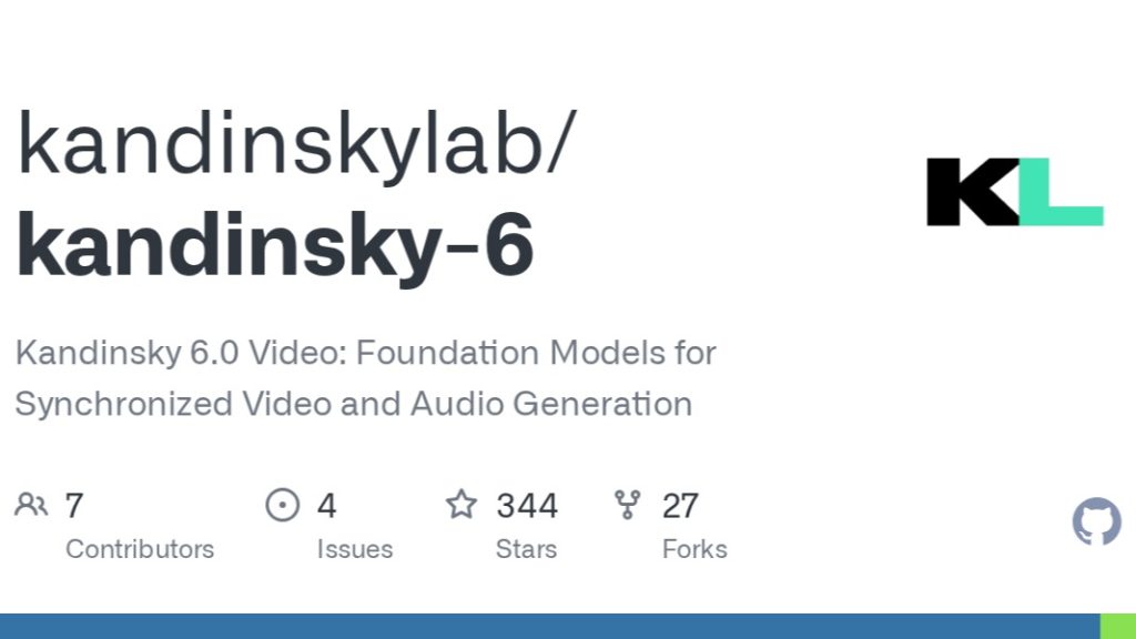Kandinsky Lab GitHub card for Kandinsky 6.0 Video, foundation models for synchronized video and audio generation