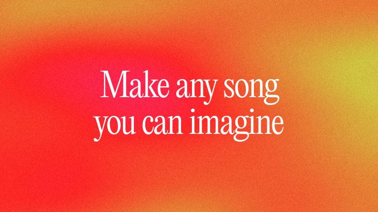 Suno promotional graphic reading Make any song you can imagine on a red and orange gradient